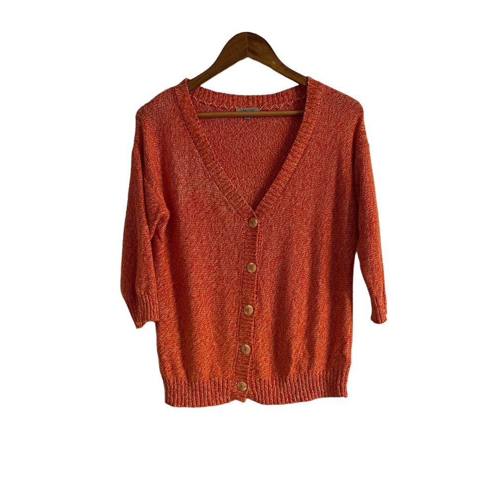 Lisa Todd Women’s Cropped Button-Down Cardigan Sweater Orange 3/4 Sleeve, M
